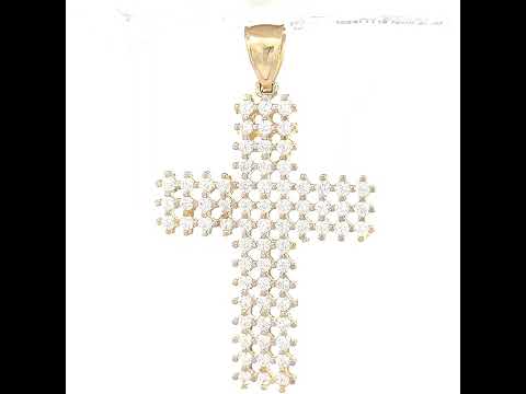 10K Yellow Gold Mens Cubic-Zirconia Cross Religious Charm Pendant
