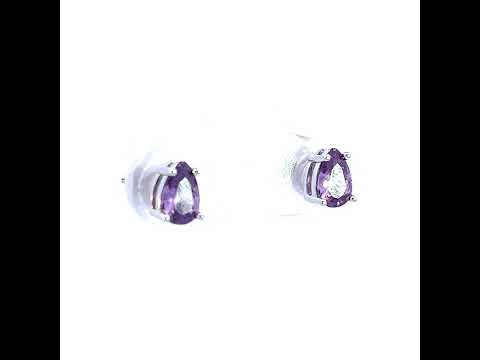 925 Sterling Silver Womens Purple Pear Cubic-Zirconia Tear Drop Stud Earrings