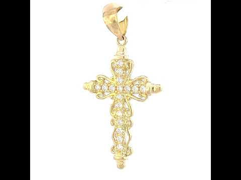 10K Two-Tone Gold Mens Women Cubic Zirconia Cubic-Zirconia Cross Religious Charm Pendant
