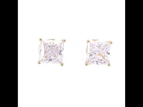925 Sterling Silver Yellow-Tone Womens Cubic Zirconia Square Classic Studs Earrings