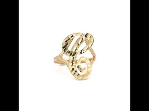10K Yellow Gold Womens Diamond-Cut Textured Initial Letter C Band Ring