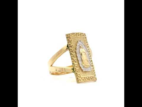 10K Two-tone Gold Womens Greek Key Patterned Guadalupe Religious Ring