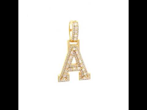 925 Sterling Silver Yellow-Tone Unisex Baguette Round 0.41ct, 0.46ct Moissanite Initial Alphabet A Charm Pendant
