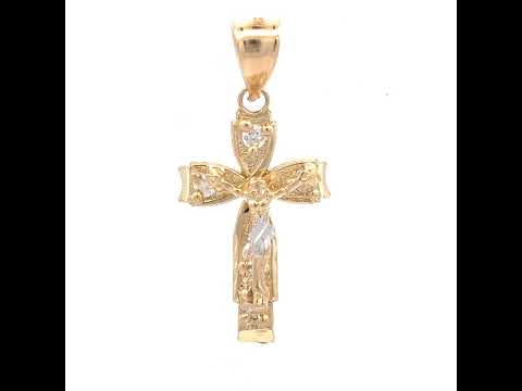 10K Two-Tone Gold Unisex Cubic-Zirconia Crucifix Cross Religious Charm Pendant