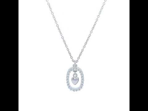 925 Sterling Silver Womens Cubic-Zirconia Heart Charm Necklace Size 16 Inches