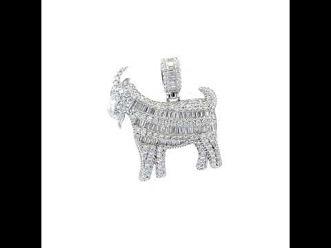 925 Sterling Silver Mens Round Baguette Cubic-Zirconia Goat Animal Wildlife Pendant