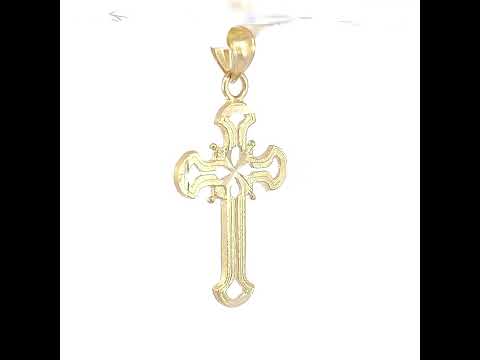 10K Yellow Gold Mens Women Textured Cross Religious Charm Pendant