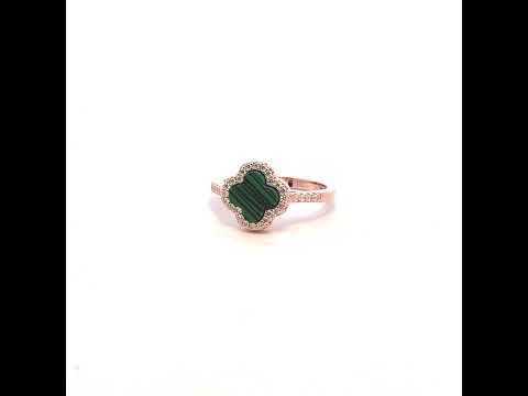 925 Sterling Silver Rose-Tone Womens Cubic-Zirconia Green Enameled Clover Good Luck Ring Size 10