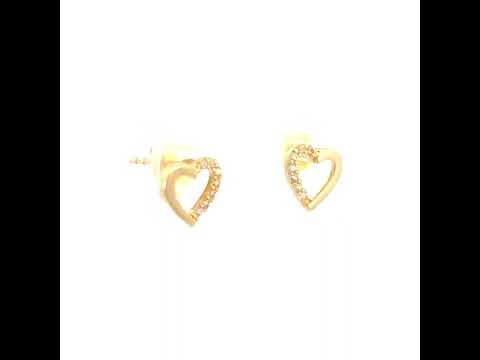 10K Yellow Gold Womens Cubic-Zirconia Heart Stud Earrings