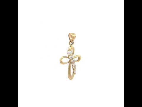 10K Two-Tone Gold Unisex Cubic Zirconia Cubic-Zirconia Cross Religious Charm Pendant