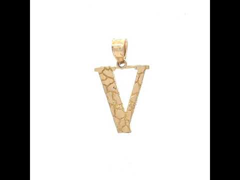 10K Yellow Gold Unisex Nugget Initial V Charm Pendant