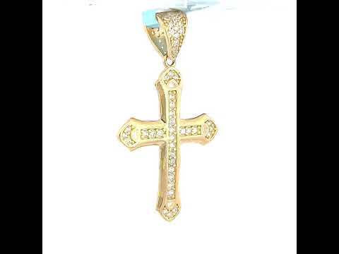 10K Yellow Gold Mens Cubic-Zirconia Cross Religious Charm Pendant