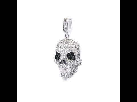 925 Sterling Silver Mens 2.32ct Black White Moissanite Skull Fashion Pendant