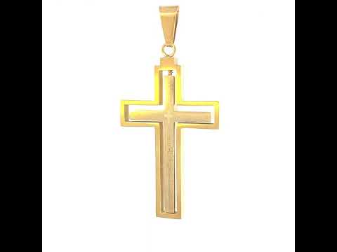 Stainless Steel Yellow Black-tone Mens Lord's Prayer Cross Religious Charm Pendant