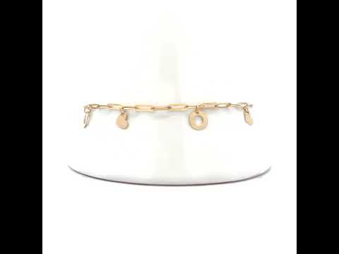 10K Yellow Gold Womens Cubic-Zirconia Heart Charms Chain Bracelet Size 7 + 1 Inches