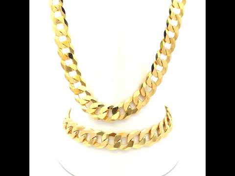 925 Silver Solid Super Flat Cuban Chain Yellow 8.7mm-20