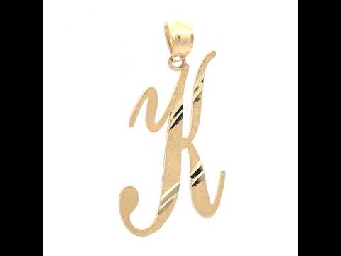 10K Yellow Gold Unisex Diamond-Cut Initial K Charm Pendant