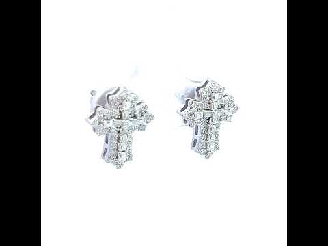 925 Sterling Silver Womens 0.42ct Round 0.74ct Baguette Moissanite Cross Religious Stud Earrings
