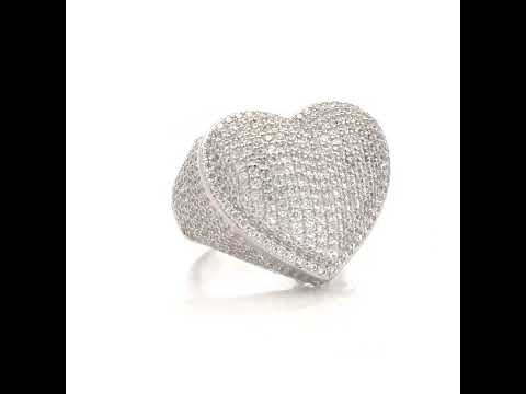925 Sterling Silver Womens Cubic-Zirconia Cluster Heart Ring Size 12