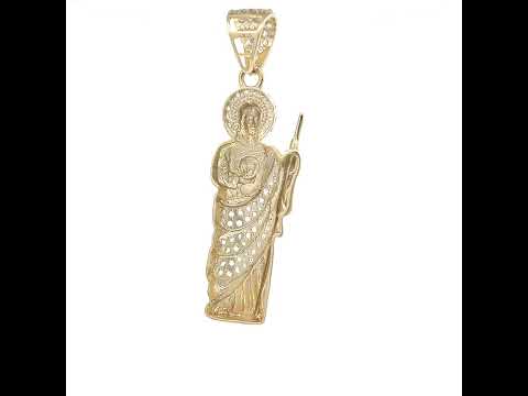 10K Yellow Gold Mens Cubic-Zirconia St. Jude Religious Charm Pendant