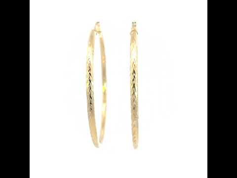 10K Yellow Gold Womens Round Tube Diamond-cut Patterned Fancy Hoop Earrings 3mm-57
