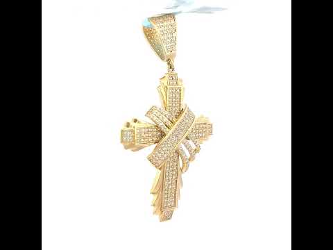 10K Yellow Gold Mens Cubic-Zirconia Cross Religious Charm Pendant