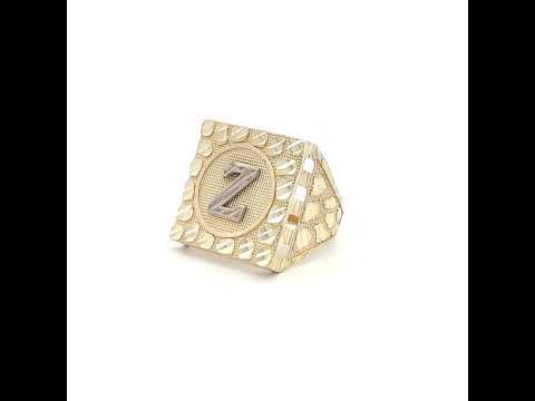 10K Two-Tone Gold Unisex Initial Alphabet Z Nugget Ring