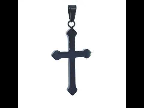 Stainless Steel Black-tone Mens Cross Religious Charm Pendant