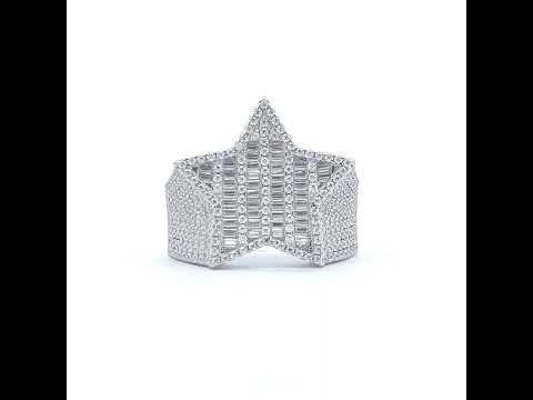 925 Sterling Silver Mens 1.17ct Baguette 1.30ct Round Moissanite Star Fashion Ring