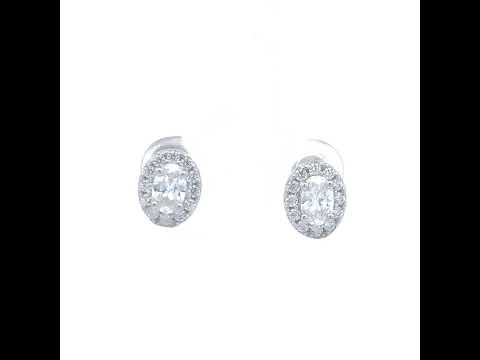 925 Sterling Silver Womens Oval Round Cubic-Zirconia Oval Stud Earrings