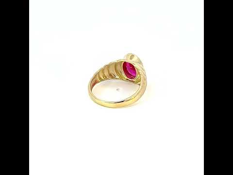 10K Yellow Gold Baby Red Oval Cubic-Zirconia Oval Head Fashion Ring