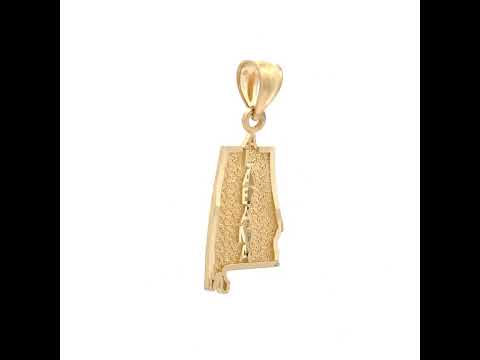 10K Yellow Gold Mens Textured Alabama State Map Charm Pendant