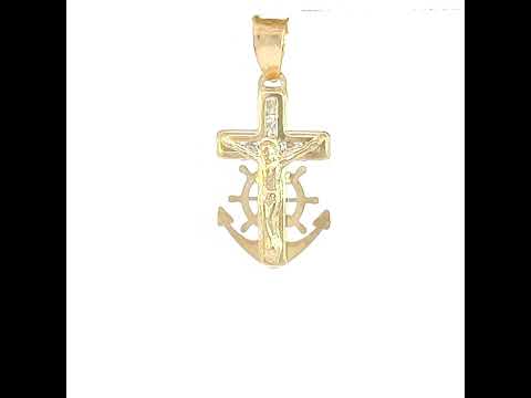 10K Yellow Gold Unisex Cubic Zirconia Cubic-Zirconia Anchor Crucifix Cross Religious Charm Pendant
