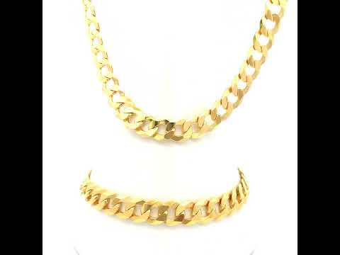 925 Silver Solid Super Flat Cuban Chain Yellow 7.4mm-18