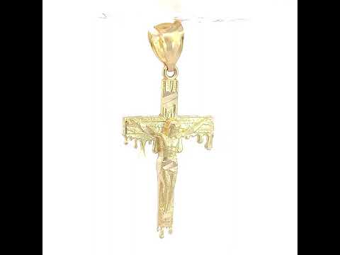 10K Yellow Gold Mens Crucifix Cross Religious Charm Pendant