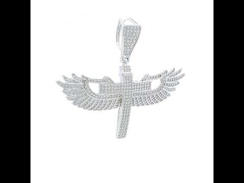 925 Sterling Silver Mens 1.74ct Moissanite Flying Cross Religious Charm Pendant