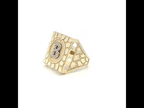 10K Two-Tone Gold Unisex Initial Alphabet B Nugget Ring