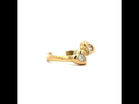 10K Yellow Gold Womens Cubic-Zirconia Double Heart Toe Ring