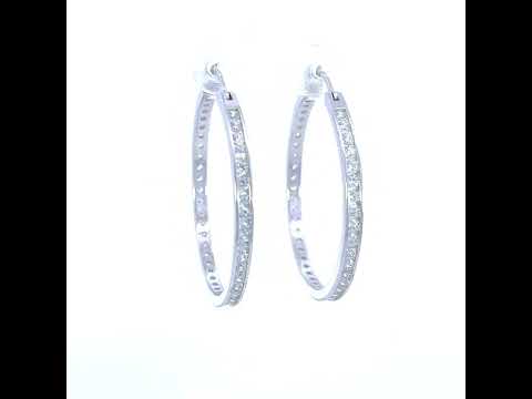 925 Sterling Silver Womens Cubic-Zirconia 3mm-36 Hoop Earrings
