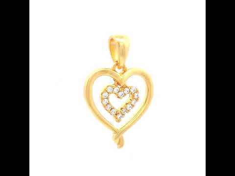 925 Sterling Silver Yellow-tone Womens Cubic-Zirconia Heart In Heart Pendant