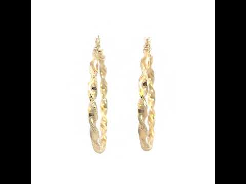 10K Yellow Gold Womens Diamond-cut Twisted Hoop Earrings 3mm-38