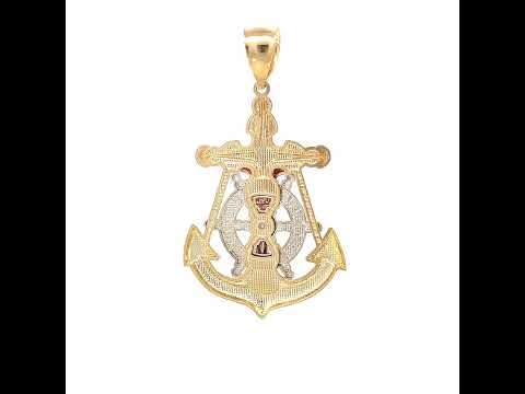 14K Tri-Color Gold Mens Anchor Crucifix Religious Charm Pendant