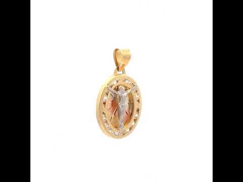 10K Tri-Color Gold Unisex Cubic-Zirconia Textured Crucifix Religious Oval Charm Pendant