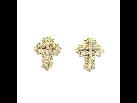 925 Sterling Silver Yellow-tone Womens 0.42ct Round 0.74ct Baguette Moissanite Cross Religious Stud Earrings