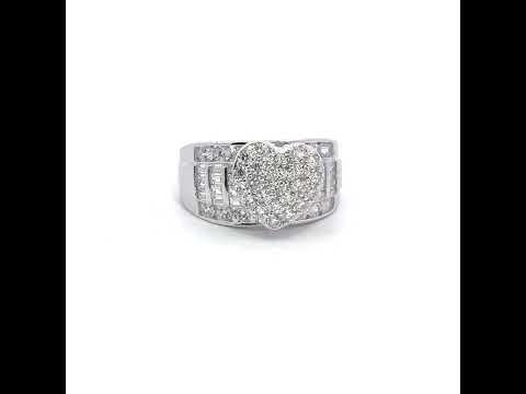 925 Sterling Silver Womens Baguette Round Cubic-Zirconia Love Heart Ring Size 7