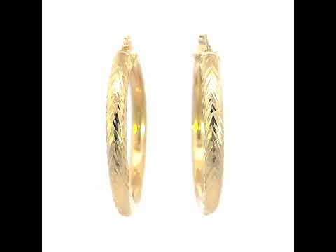10K Yellow Gold Womens Round Tube Diamond-cut Patterned Fancy Hoop Earrings 4mm-38