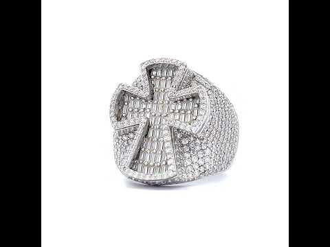 925 Sterling Silver Mens Baguette Round 3.36ct, 1.66ct Moissanite Cross Religious Ring S10