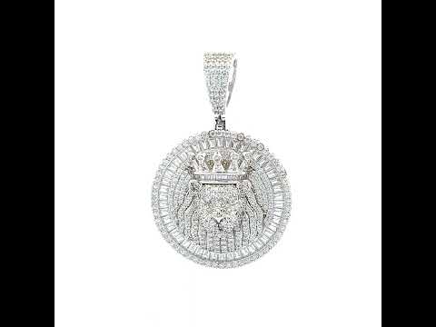 925 Sterling Silver Mens Round Baguette 2.17ct, 4.47ct Moissanite Leo/Lion Head Zodiac Sign/Wildlife Charm Pendant
