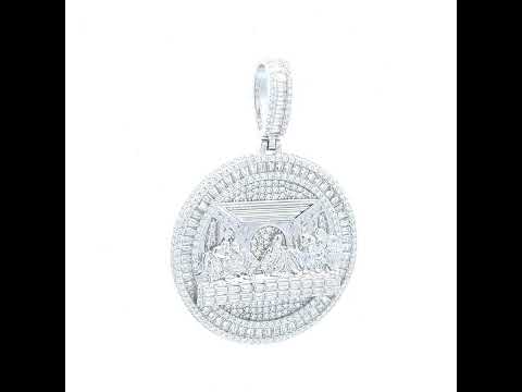 925 Sterling Silver Unisex Baguette Lozenge-Cut Round Moissanite Last Supper Religious Pendant