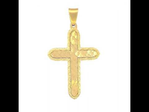 Stainless Steel Yellow-tone Mens Faceted Cross Religious Charm Pendant